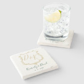 Mit Monogramm Wappen und Waldgrüne Hochzeit Steinuntersetzer (Seitenansicht)