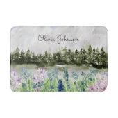 Mit Monogramm Wasserfarbe Blau Lila Blume Wiese Badematte (Vorderseite)