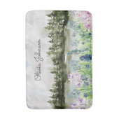 Mit Monogramm Wasserfarbe Blau Lila Blume Wiese Badematte (Vorderseite Vertikal)