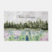 Mit Monogramm Wasserfarbe Blau Lila Blume Wiese Fußmatte (Vorderseite)