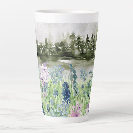 Mit Monogramm Wasserfarbe Blau Lila Blume Wiese Milchtasse (Vorderseite)
