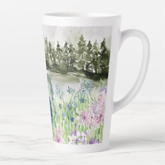 Mit Monogramm Wasserfarbe Blau Lila Blume Wiese Milchtasse (Rechts)