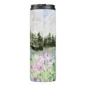 Mit Monogramm Wasserfarbe Blau Lila Blume Wiese Thermosbecher (Rückseite)
