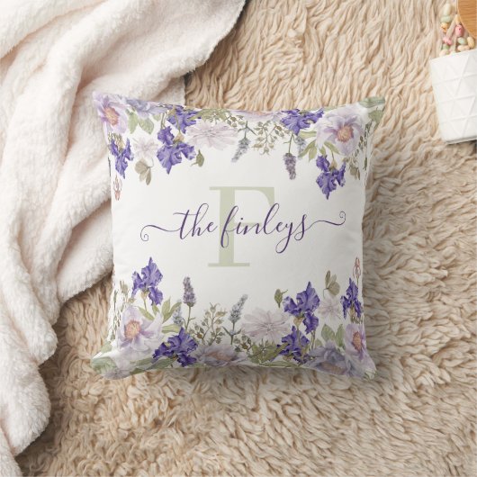 Mit Monogramm Wasserfarbe Iris Lavendel Pillow Kissen (Decke)