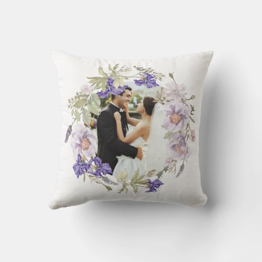 Mit Monogramm Wasserfarbe Iris Lavendel Pillow Kissen (Rückseite)