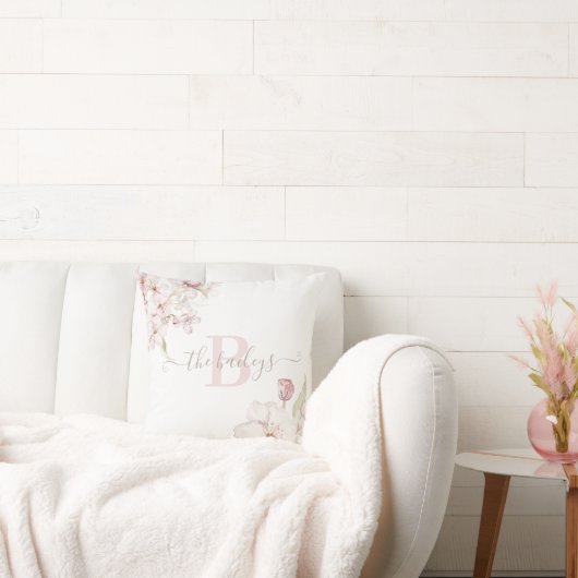 Mit Monogramm Wasserfarbe Kirsche Blossom Kissen (Liege)