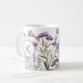 Mit Monogramm Wasserfarbe Lila Wildblume Wiese Kaffeetasse (Vorderseite Links)