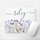 Mit Monogramm Wasserfarbe Lila Wildblume Wiese Mousepad (Mit Mouse)