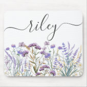 Mit Monogramm Wasserfarbe Lila Wildblume Wiese Mousepad (Vorne)