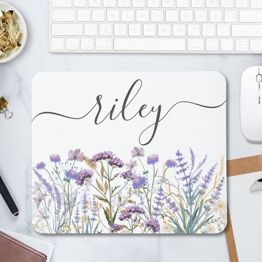 Mit Monogramm Wasserfarbe Lila Wildblume Wiese Mousepad