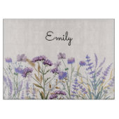 Mit Monogramm Wasserfarbe Lila Wildblume Wiese Schneidebrett (Vorderseite)
