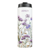 Mit Monogramm Wasserfarbe Lila Wildblume Wiese Thermosbecher (Vorderseite)
