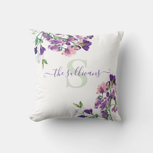 Mit Monogramm Wasserfarbe Süße Pea Kissen (Vorderseite)
