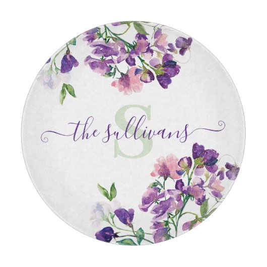 Mit Monogramm Wasserfarbe Süßholz-Zuschnitt Schneidebrett (Vorderseite)