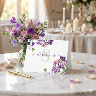 Mit Monogramm Wasserfarbe Sweet Pea Stationäre Kar Dankeskarte