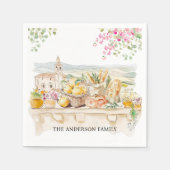 Mit Monogramm Wasserfarbe Toskana Italien Serviette (Vorderseite)