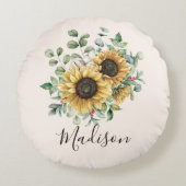 Mit Monogramm Wasserfarbe Vintag Rustikale Sonnenb Rundes Kissen (Vorderseite)