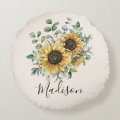 Mit Monogramm Wasserfarbe Vintag Rustikale Sonnenb Rundes Kissen (Rückseite)