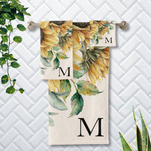 Mit Monogramm Wasserfarbe Vintag Sonnenblume Badhandtuch Set