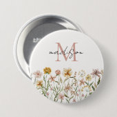 Mit Monogramm Wasserfarbe Wildblume Wiese Button (Vorne & Hinten)