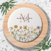 Mit Monogramm Wasserfarbe Wildblume Wiese Button