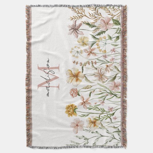 Mit Monogramm Wasserfarbe Wildblume Wiese Decke (Vorderseite Vertikal)