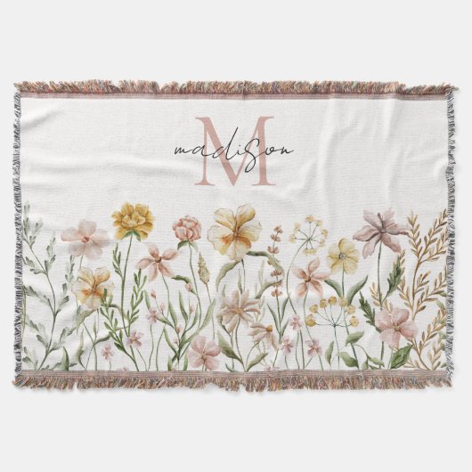 Mit Monogramm Wasserfarbe Wildblume Wiese Decke (Vorderseite)