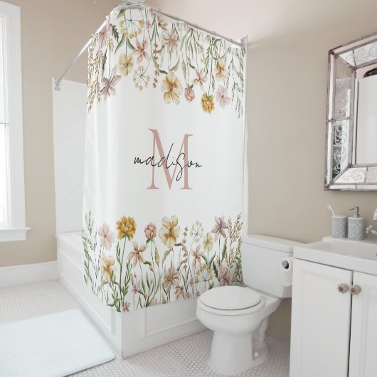 Mit Monogramm Wasserfarbe Wildblume Wiese Duschvorhang (Beispiel)