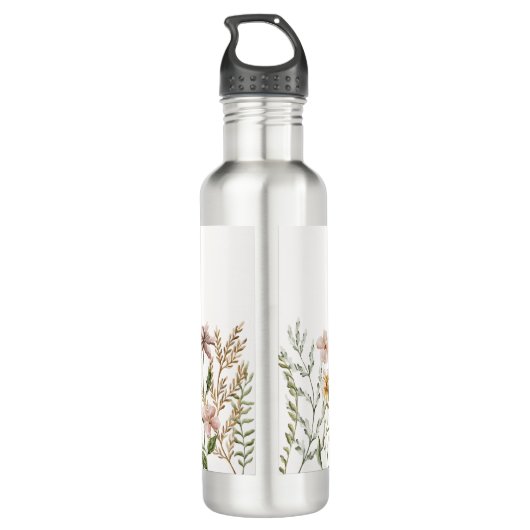 Mit Monogramm Wasserfarbe Wildblume Wiese Edelstahlflasche (Rückseite)