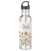 Mit Monogramm Wasserfarbe Wildblume Wiese Edelstahlflasche (Vorderseite)