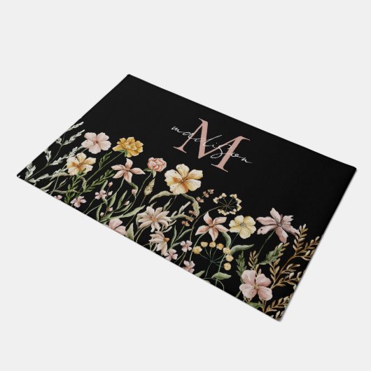 Mit Monogramm Wasserfarbe Wildblume Wiese Fußmatte (Schrägansicht)