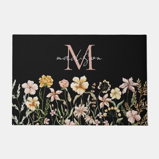Mit Monogramm Wasserfarbe Wildblume Wiese Fußmatte (Vorderseite)