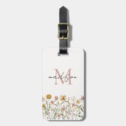 Mit Monogramm Wasserfarbe Wildblume Wiese Gepäckanhänger (Vorderseite vertikal)