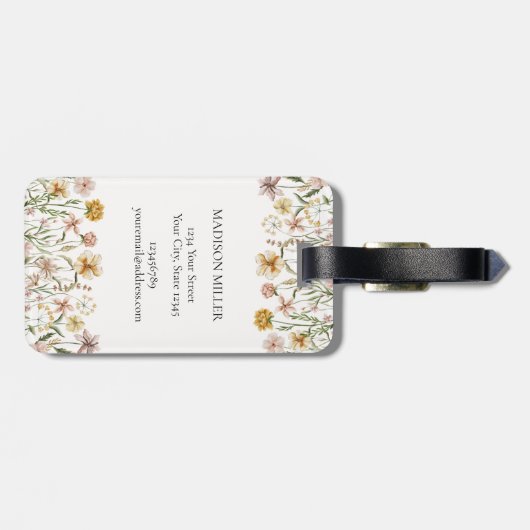 Mit Monogramm Wasserfarbe Wildblume Wiese Gepäckanhänger (Rückseite horizontal)