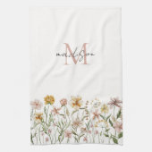 Mit Monogramm Wasserfarbe Wildblume Wiese Geschirrtuch (Vertikal)