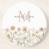 Mit Monogramm Wasserfarbe Wildblume Wiese Getränkeuntersetzer (Vorne)