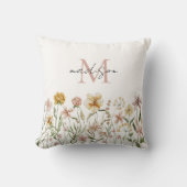 Mit Monogramm Wasserfarbe Wildblume Wiese Kissen (Vorderseite)