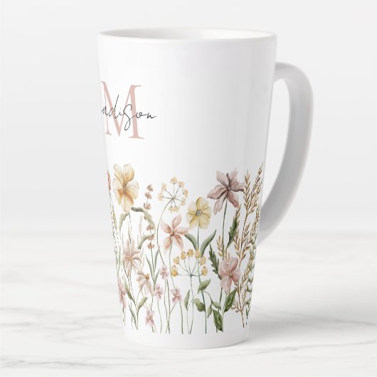 Mit Monogramm Wasserfarbe Wildblume Wiese Milchtasse (Rechte Ecke)