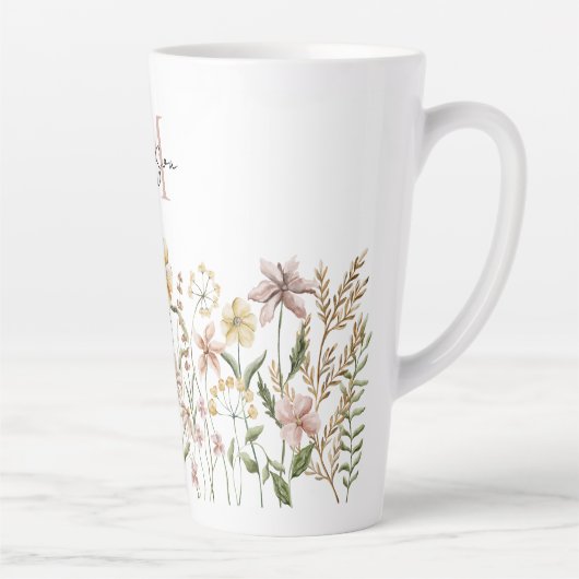 Mit Monogramm Wasserfarbe Wildblume Wiese Milchtasse (Rechts)