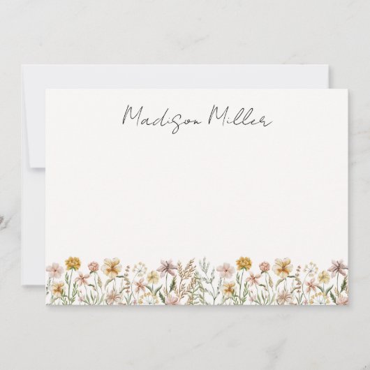 Mit Monogramm Wasserfarbe Wildblume Wiese Mitteilungskarte (Vorderseite)
