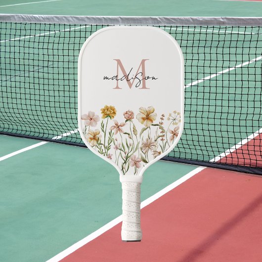 Mit Monogramm Wasserfarbe Wildblume Wiese Pickleball Schläger