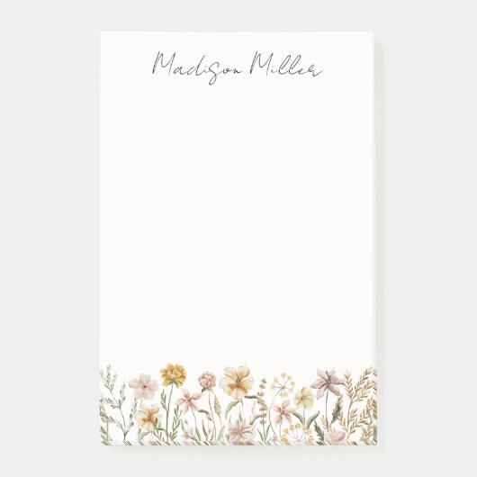 Mit Monogramm Wasserfarbe Wildblume Wiese Post-it Klebezettel (Vorderseite)