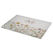 Mit Monogramm Wasserfarbe Wildblume Wiese Schneidebrett (Ecke)