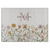 Mit Monogramm Wasserfarbe Wildblume Wiese Schneidebrett (Vorderseite)