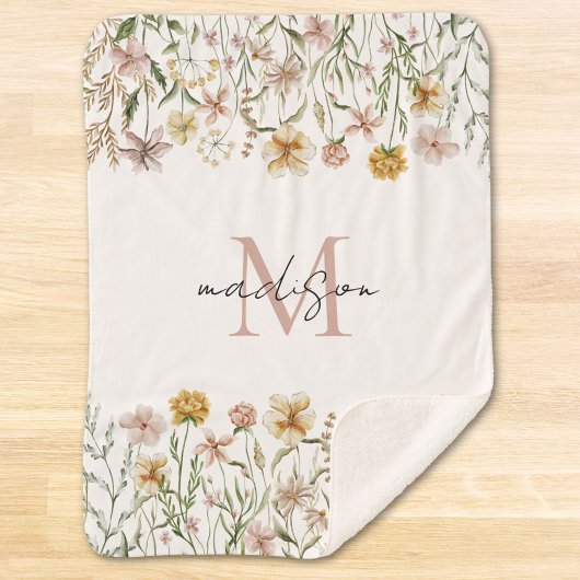 Mit Monogramm Wasserfarbe Wildblume Wiese Sherpadecke