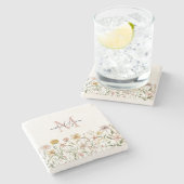 Mit Monogramm Wasserfarbe Wildblume Wiese Steinuntersetzer (Seitenansicht)