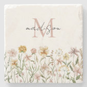 Mit Monogramm Wasserfarbe Wildblume Wiese Steinuntersetzer (Vorderseite)