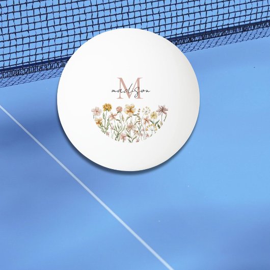 Mit Monogramm Wasserfarbe Wildblume Wiese Tischtennisball