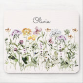 Mit Monogramm Wasserfarben Wildblume Garten Mousepad (Vorne)