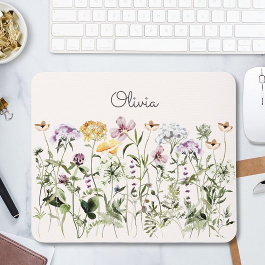 Mit Monogramm Wasserfarben Wildblume Garten Mousepad